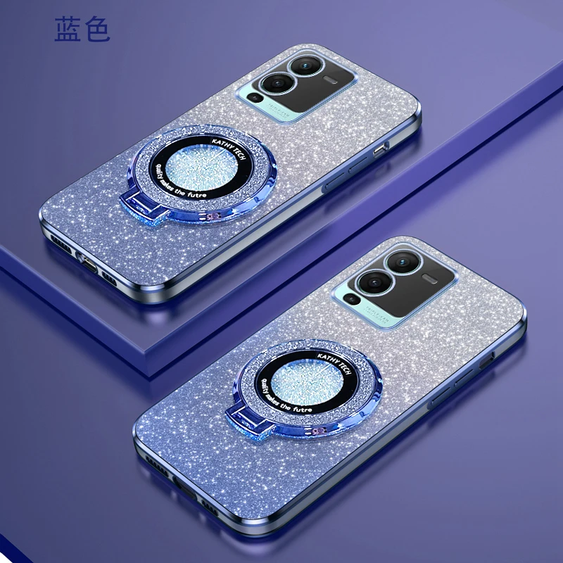 VIVOS15新款保护套电镀渐变镜头全包防摔磁吸支架手机壳超薄轻奢.