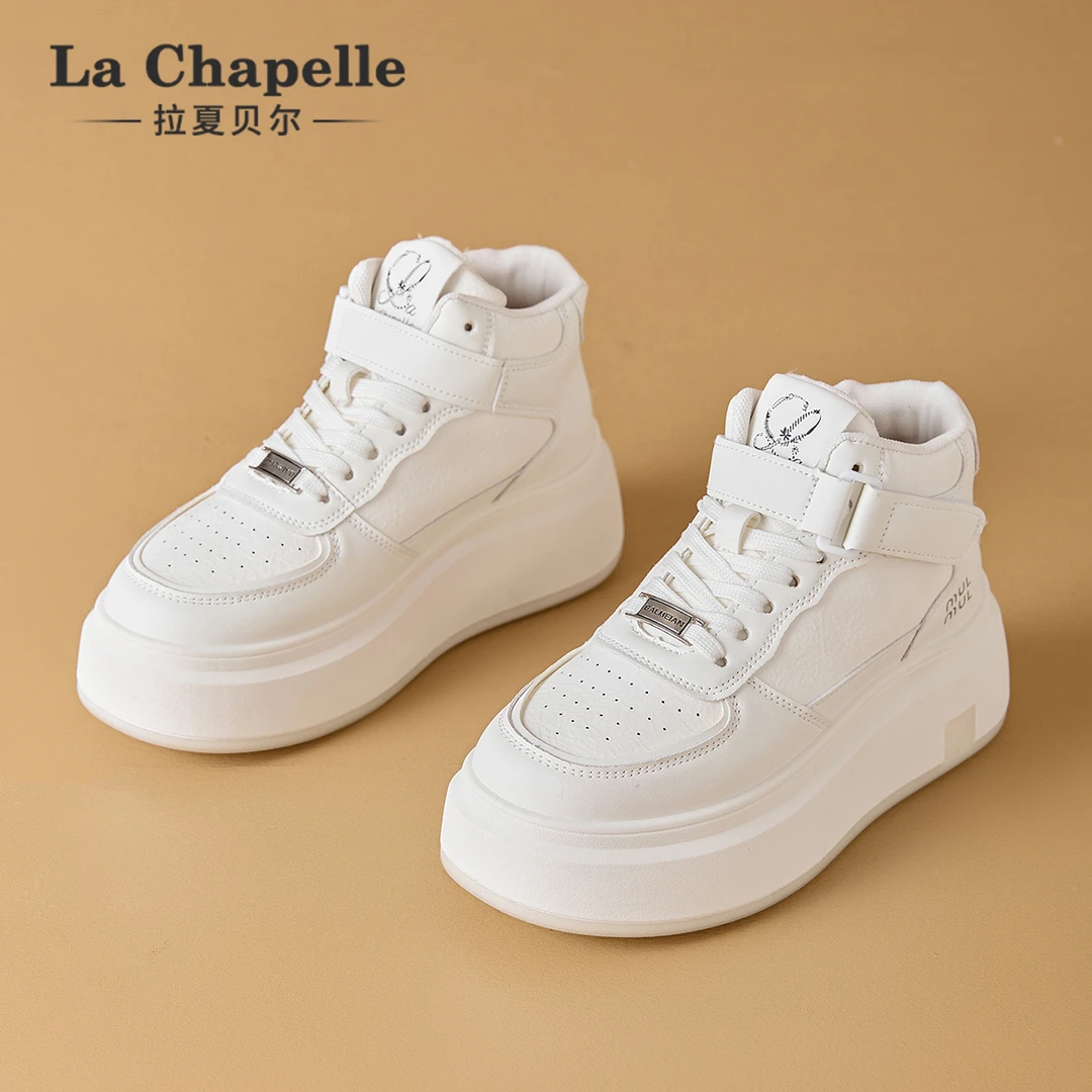 拉夏贝尔厚底增高显高小白鞋女2025夏新款高帮保暖棉鞋子休闲鞋