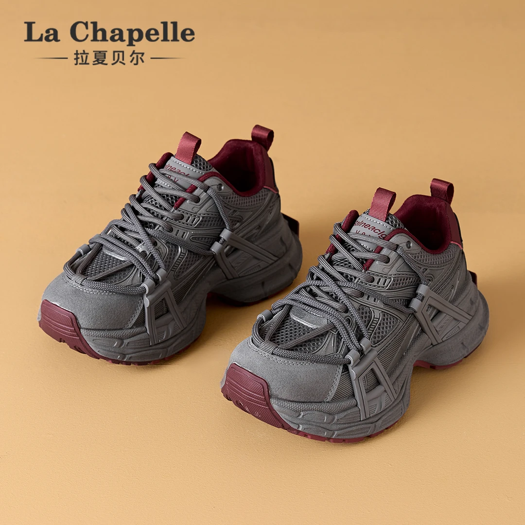 拉夏贝尔厚底时尚老爹鞋女款2025秋季新款透气软底超轻休闲运动鞋