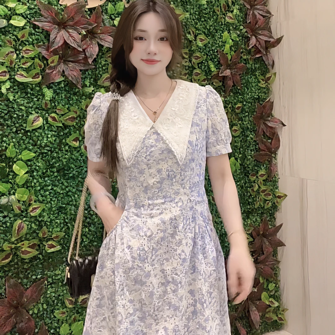 奈奈妮【雨后花野】连衣裙~145小个子蕾丝碎花显瘦甜美温柔62776