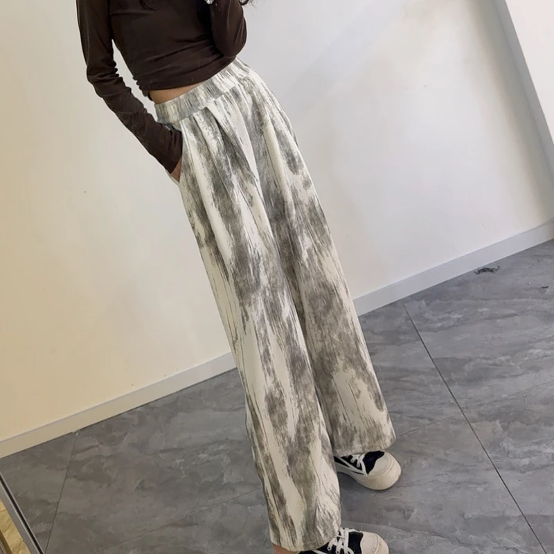 扎染阔腿裤女秋冬灯芯绒高腰垂感显瘦休闲小个子懒人外穿脏脏裤14