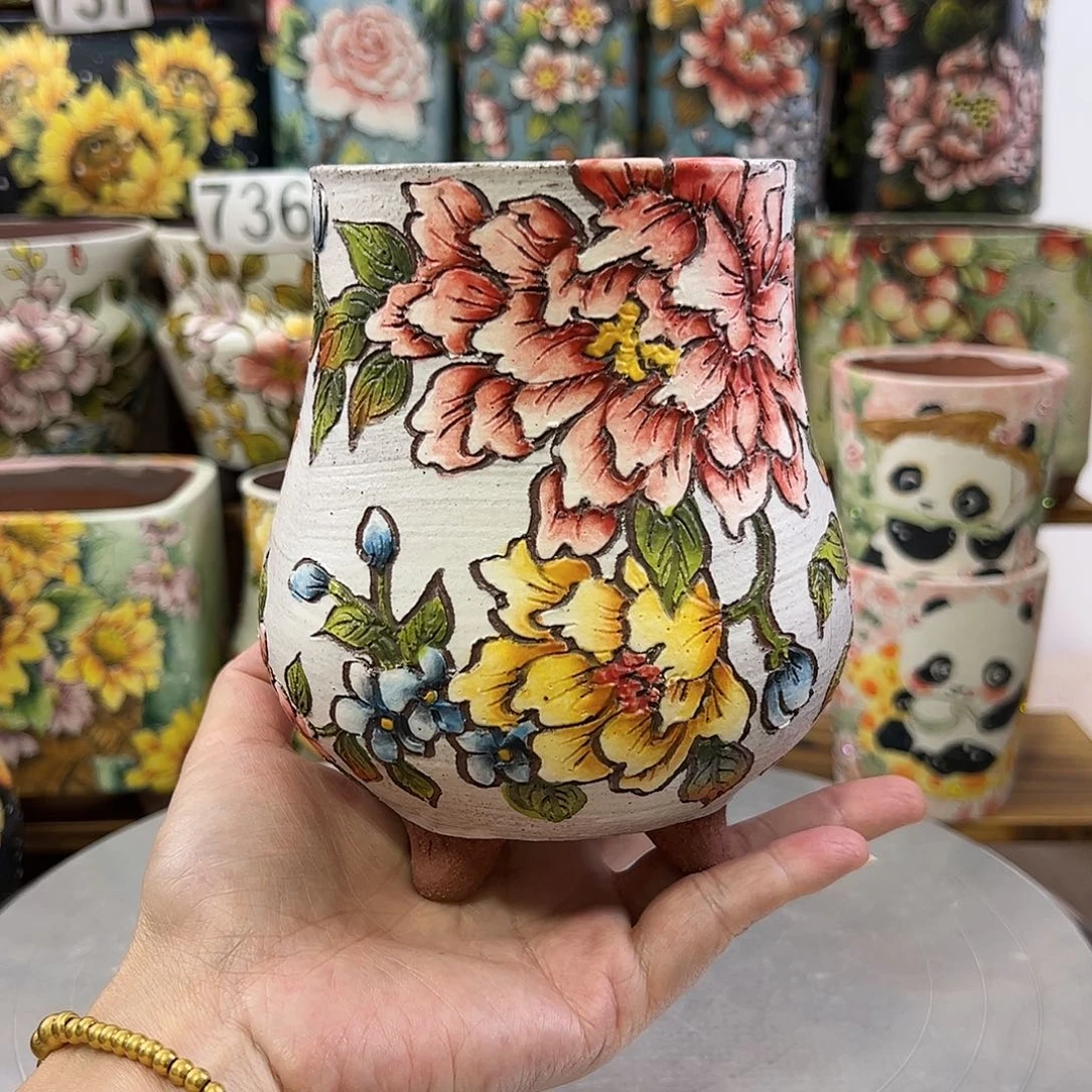 景德镇陶瓷花盆转**笑景德镇陶瓷花盆