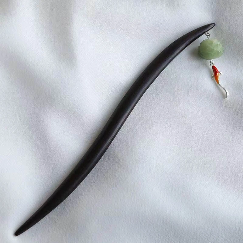 新中式清冷感莲花流苏发簪女古典禅意锦鲤吊坠发钗复古简约发饰潮