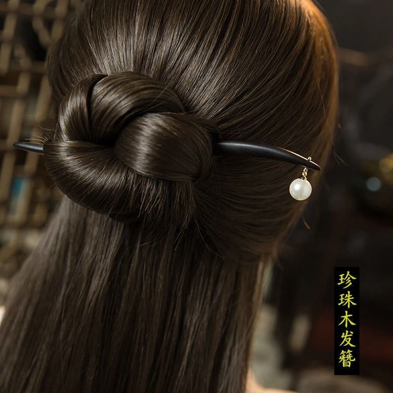 天然黑檀木珍朱吊坠发簪小清新簪子原创盘发古风木簪子简约日常