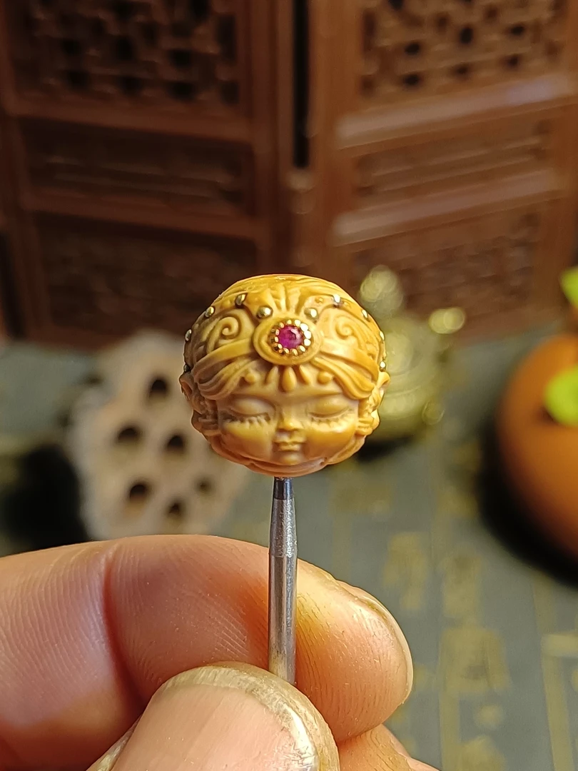 扎基拉姆猴头核桃雕刻单颗铜镶嵌工艺原色不泡药猴头手串搭配