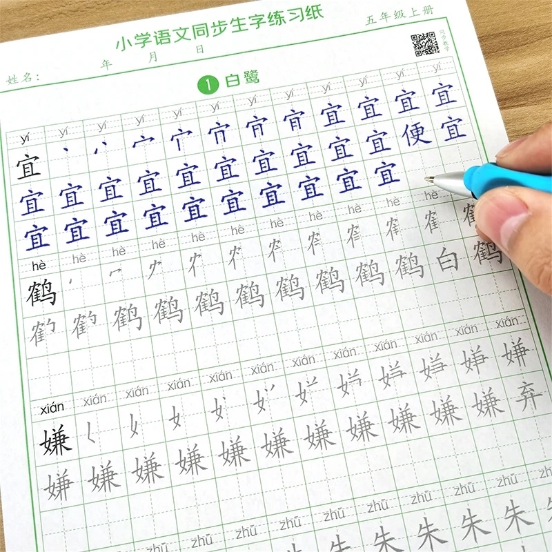 2024人教部编版五年级上册下册课本同步生字笔顺笔画钢笔练字帖