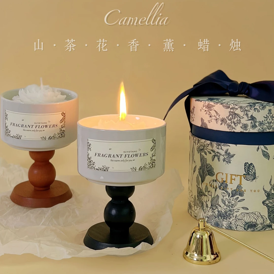 法式山茶花香薰蜡烛礼盒小众高级感节日送女生日礼物伴手礼品陶瓷