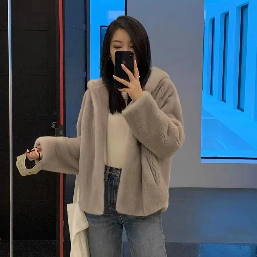 貂皮大衣B016女士水貂皮草外套三色帽款冬季必备高级女装