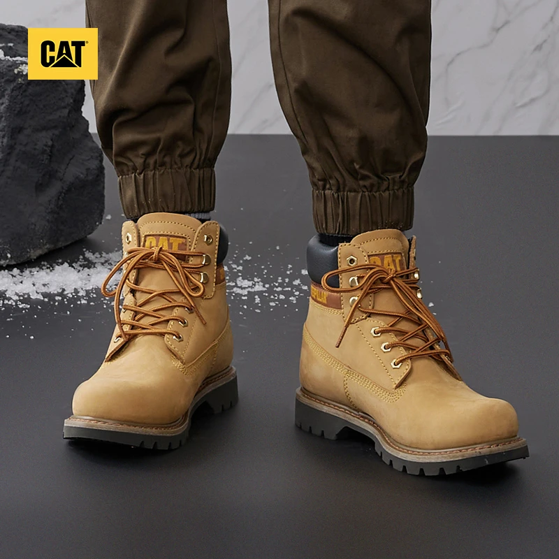 CAT卡特男士高帮大黄靴防水马丁靴女复古户外工装鞋真皮休闲秋冬S