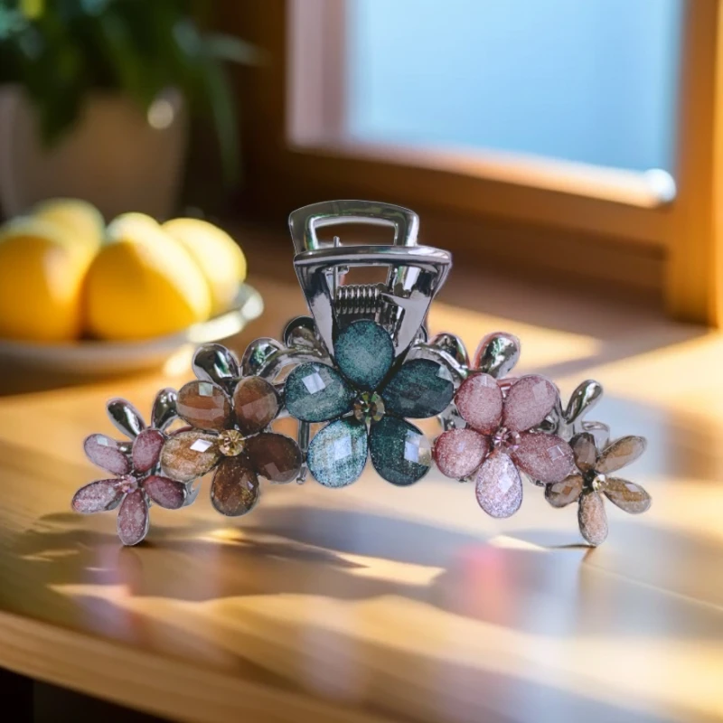 泛思花朵发饰枪黑色发夹女夏后脑勺大号抓夹高级感鲨鱼夹妈妈款