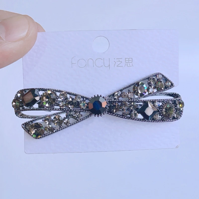 奢华奥钻蝴蝶结发夹女高级感后脑勺半扎发卡气质顶夹弹簧夹发卡子