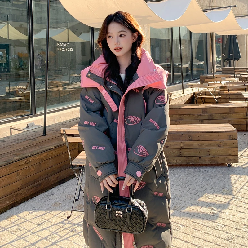 新款胖mm加肥加大码羽绒服情侣女压胶印花字母长8803