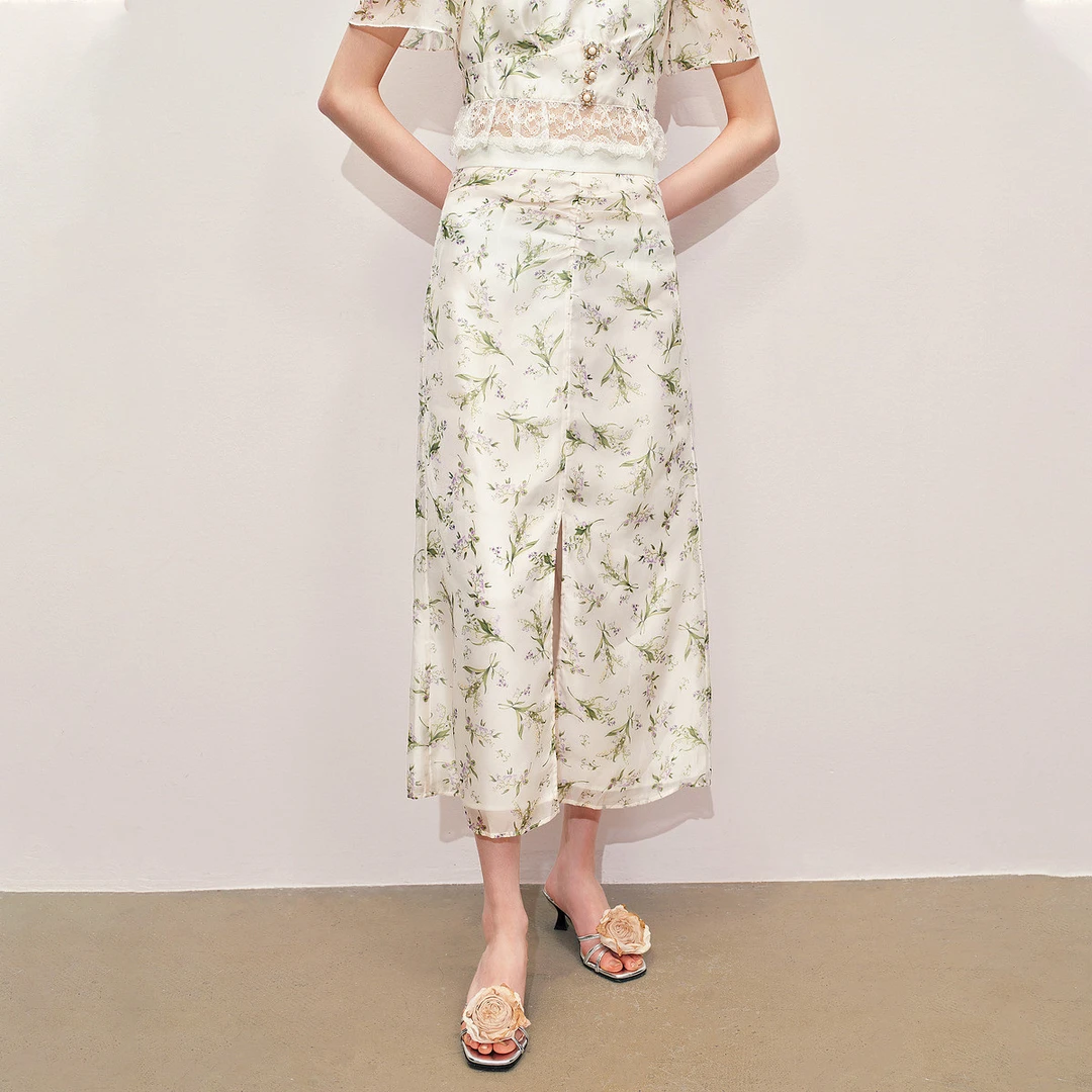 复古诗意茶歇开叉裙修身显瘦半身裙夏