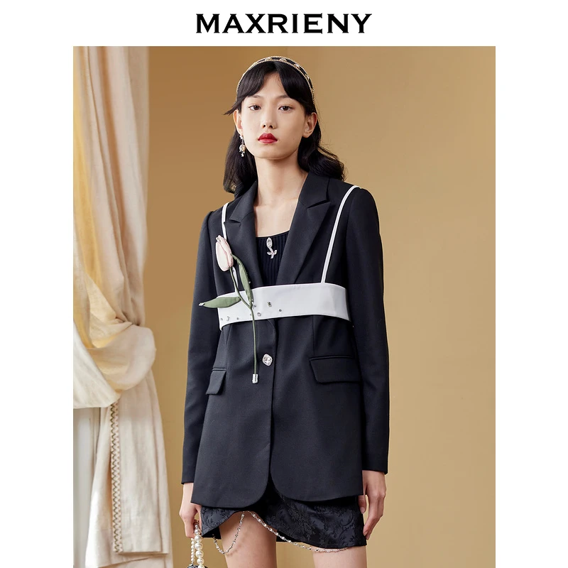【商场同款】MAXRIENY2022男友风复古宽松郁金香花朵西装