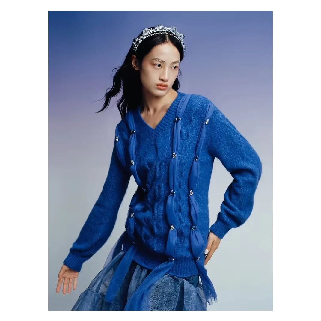 MAXRIENY克莱因蓝网红时尚宽松设计师毛衣