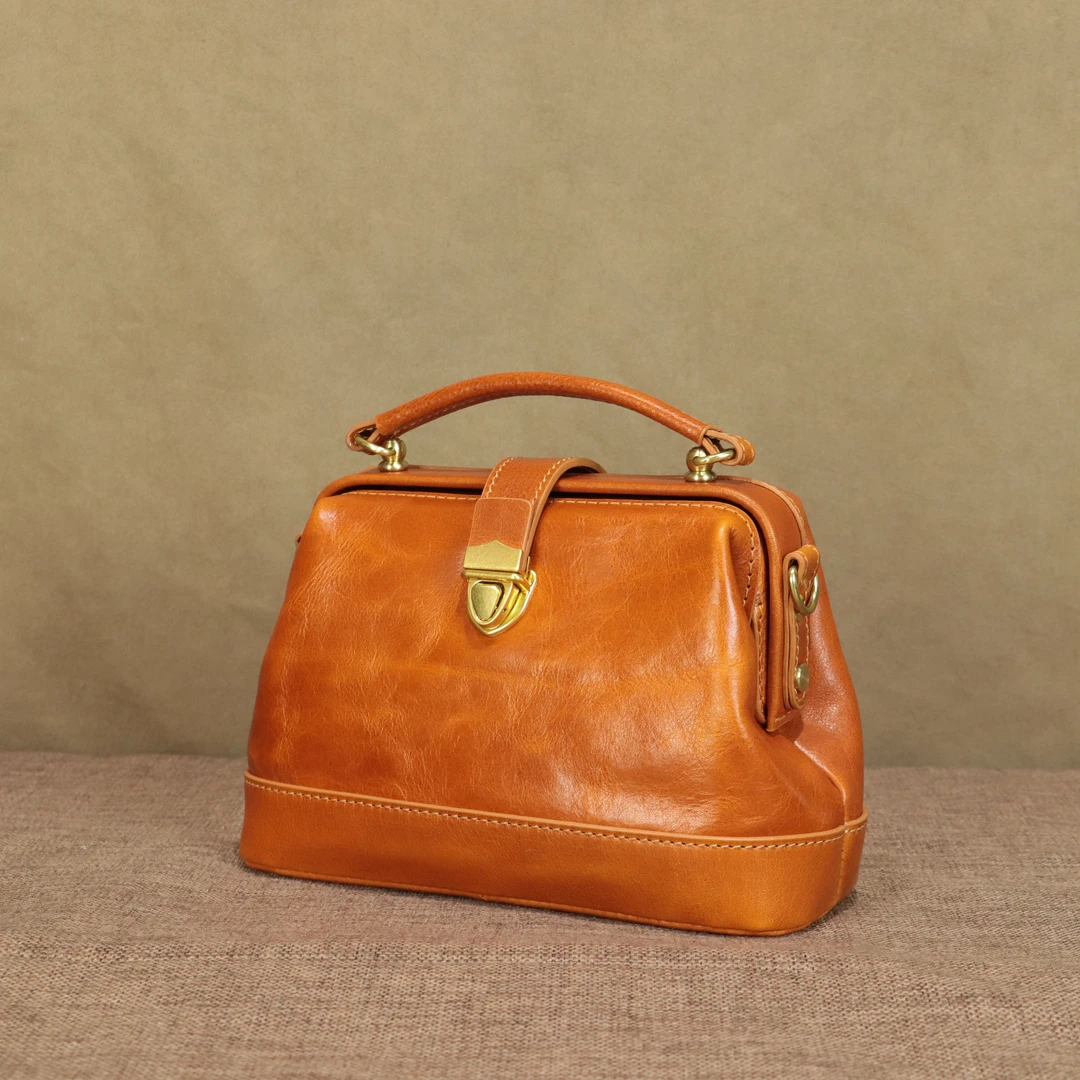 头层牛皮高油脂油蜡真皮女士时尚休闲单肩斜挎医生包包