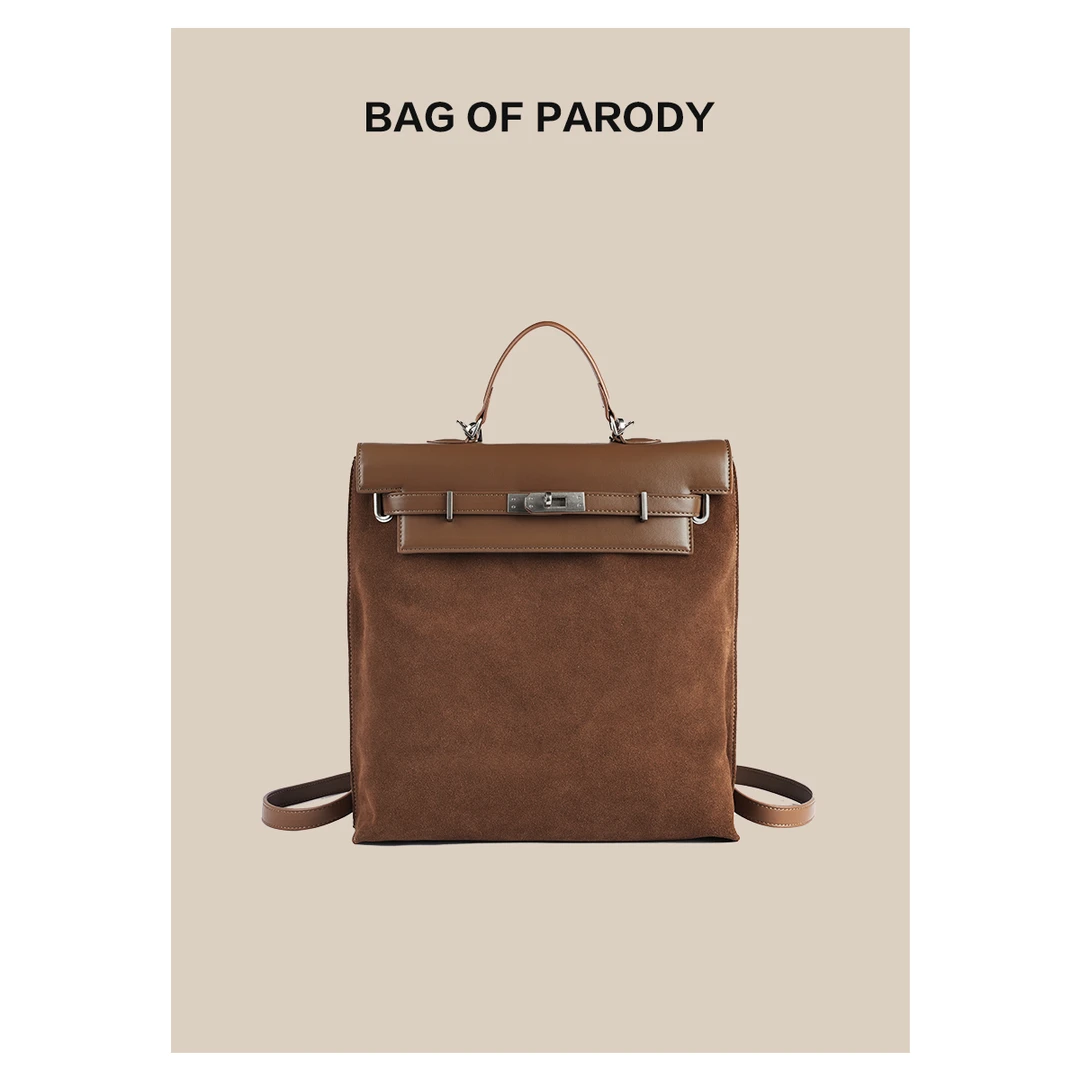 bag of parody包包女2023新款美拉德牛皮双肩包单肩斜挎手提