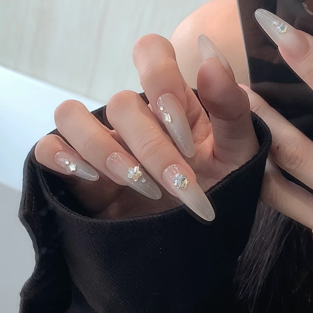 【Molin美甲】月笼沙 米色温柔款施华洛手工华子穿戴甲秋冬款