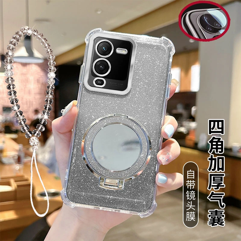 vivo s15手机壳V2203A女款闪粉气囊支架镜子保护套镜头个性新奢华