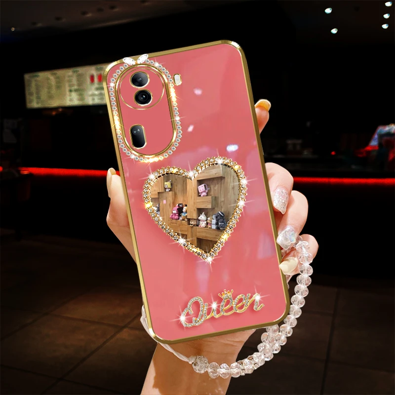 oppo reno11pro手机壳5g镶钻化妆镜子防摔女款保护套镜头全包新品