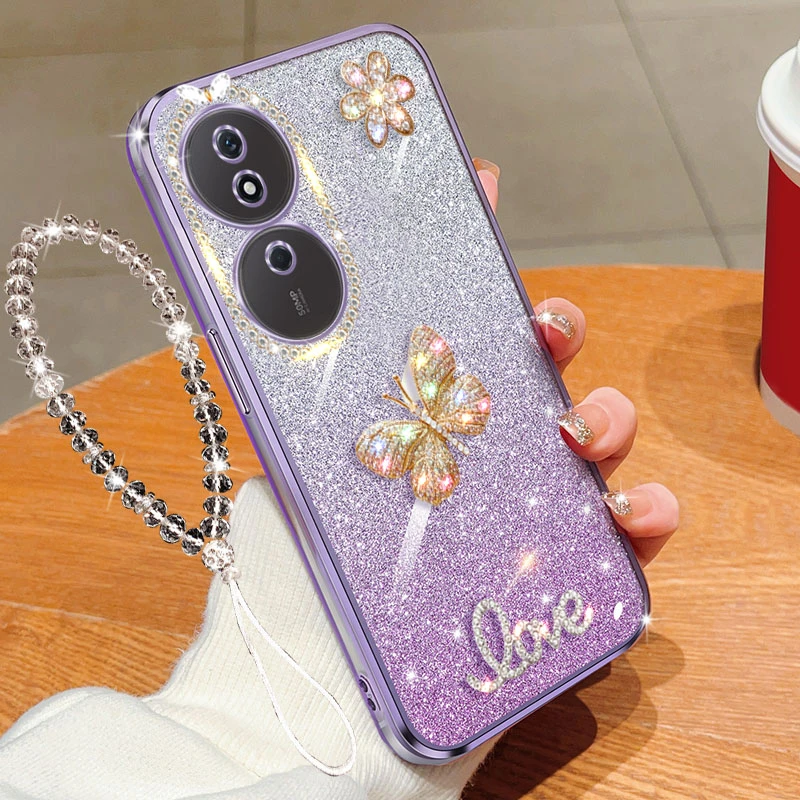 华为荣耀畅玩50Plus手机壳CLK-AN00女款闪粉彩蝶软胶防摔保护套新