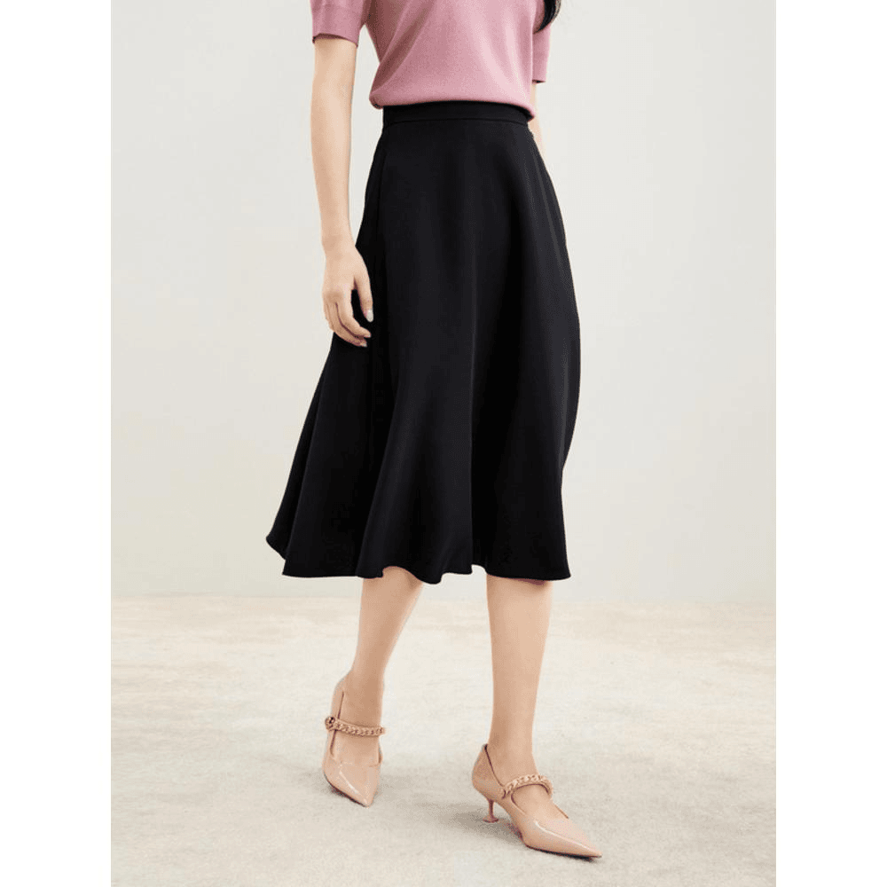 珂莱蒂尔新款黑色半身裙女中长款收腰显瘦职业百搭半裙KW02884W0