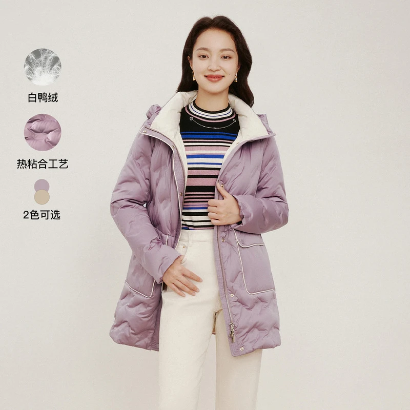 【珂莱蒂尔Koradior】长袖连帽鸭绒御寒保暖中长款KR00807/KR00808