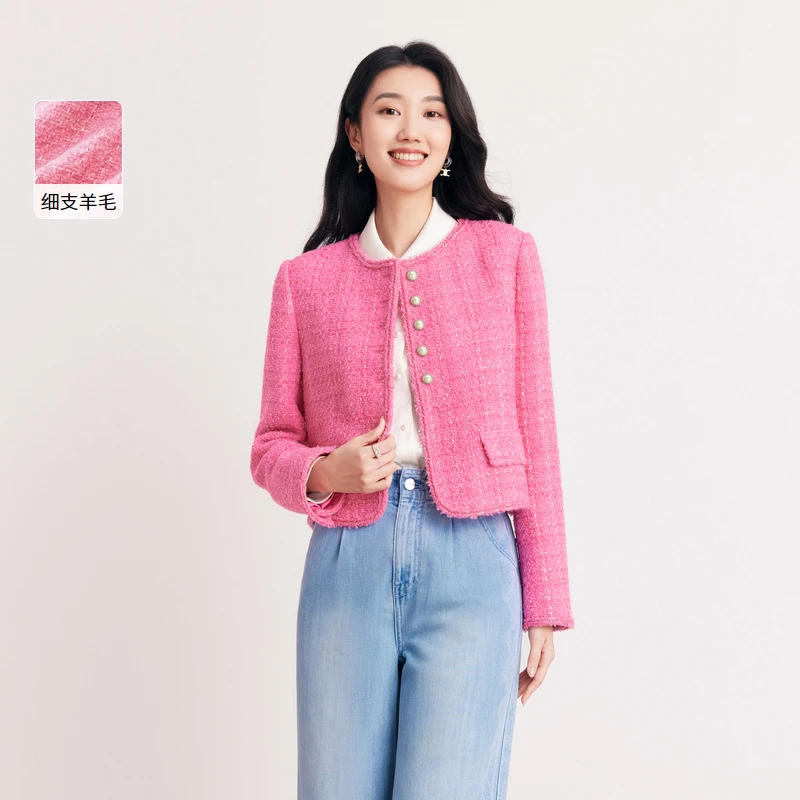 珂莱蒂尔新款千金玛德琳百搭珂莱粉显白精致上衣外套KB00432