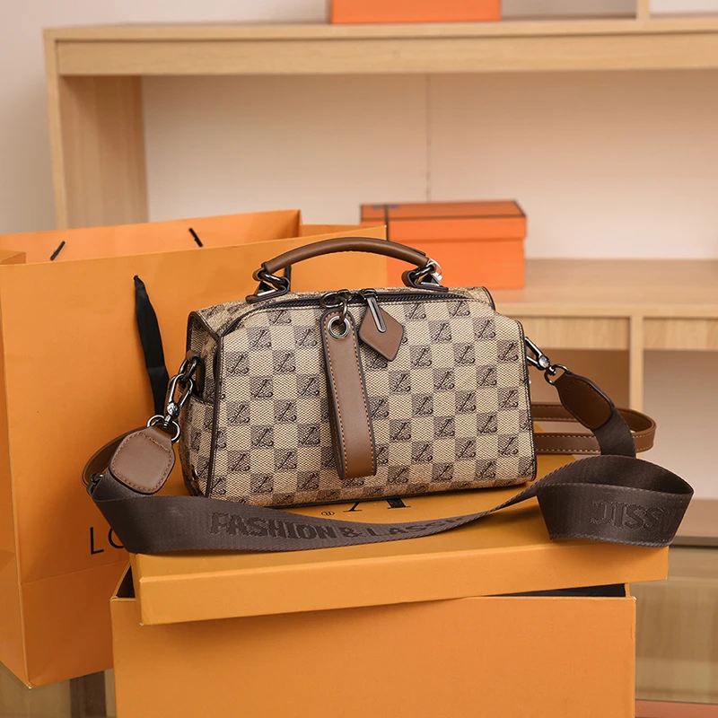 (长25厚12高14) 时尚潮流手提休闲斜跨单肩包经典卡其格子168286