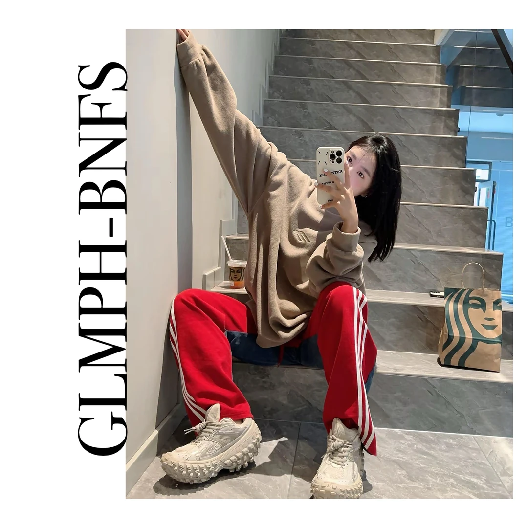 GLMPH-BNFS【拼接男友力】松紧腰休闲百搭垂感直筒裤-249