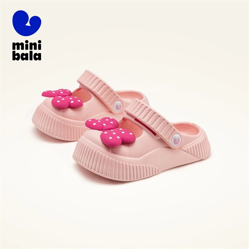迷你巴拉巴拉女童2025夏季卡通蝴蝶结洞洞鞋室内外软底凉拖尤莱特