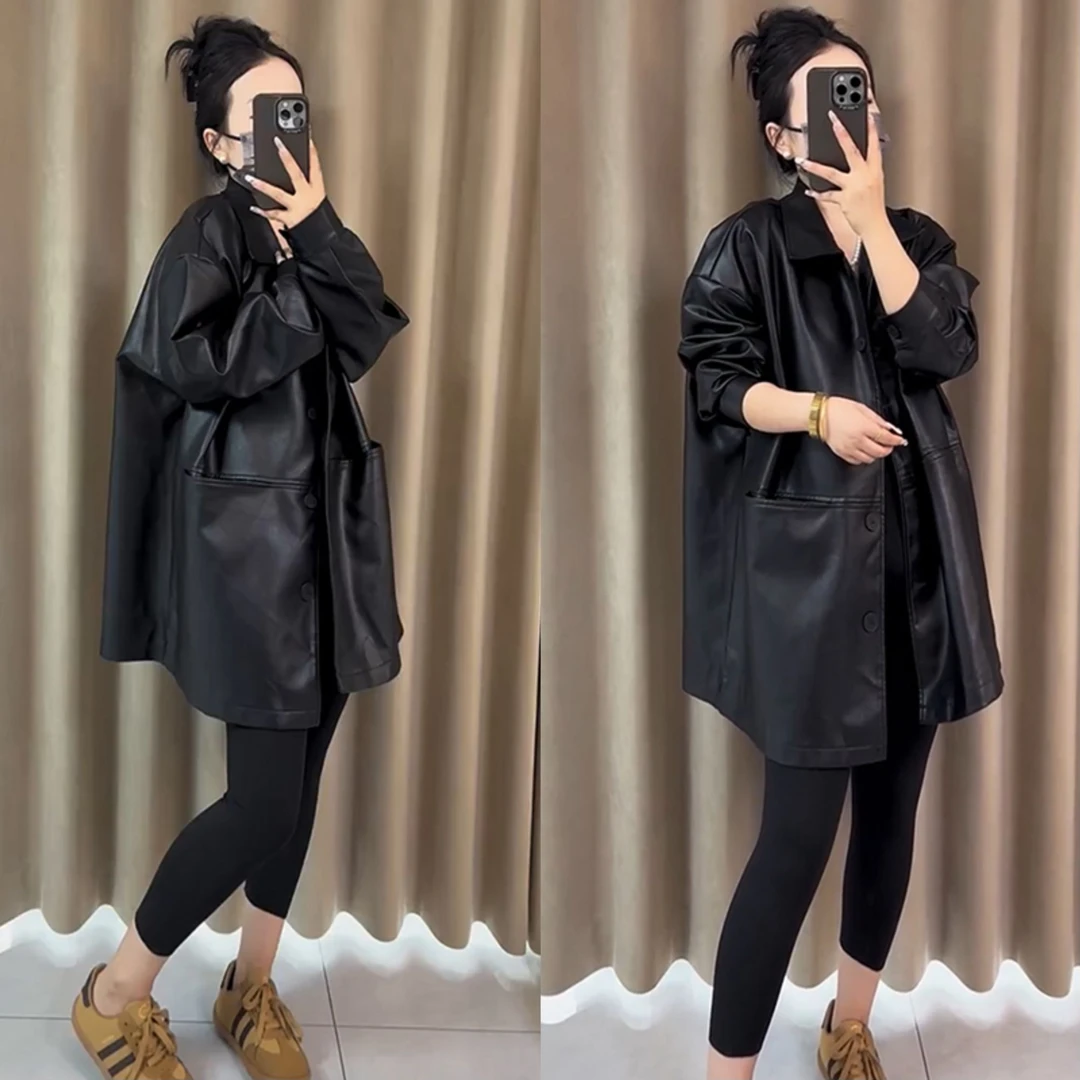 高级感宽松polo领皮衣女欧洲站2024秋季新款时尚百搭休闲纯色外套