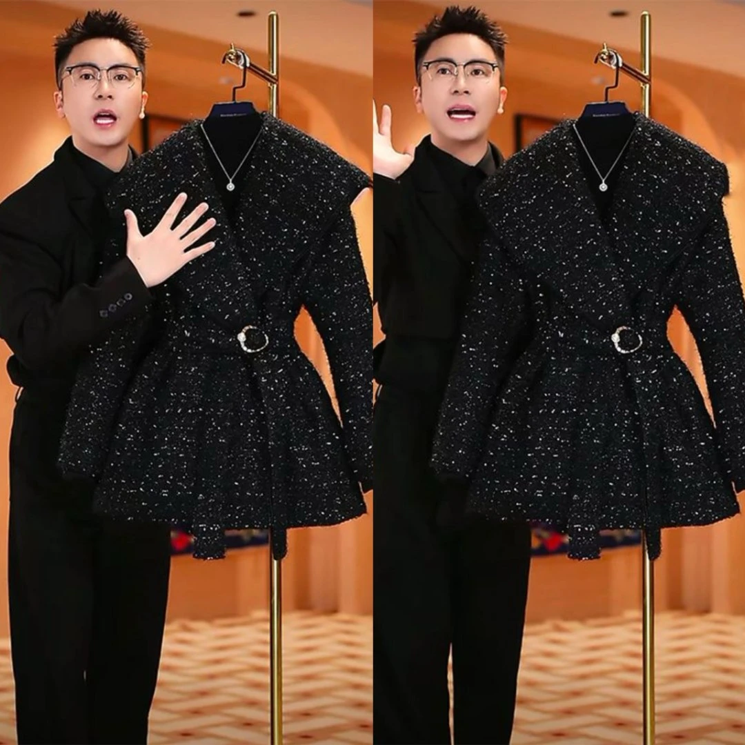 高级感显瘦欧货2024冬季新款时髦亮眼轻奢细闪长袖棉服外套女潮