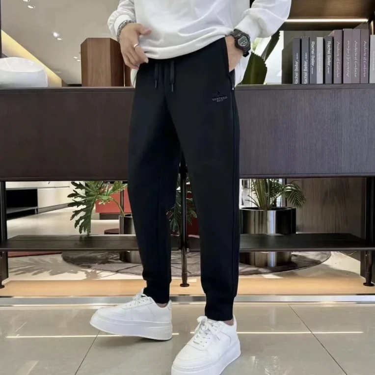 2025秋冬新款男士加绒加厚空气层休闲裤简约百搭宽松运动束脚裤