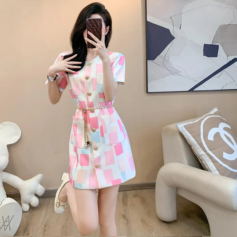 夏季高端裙子女小众设计感气质名媛御姐风法式小香风连衣裙高级感