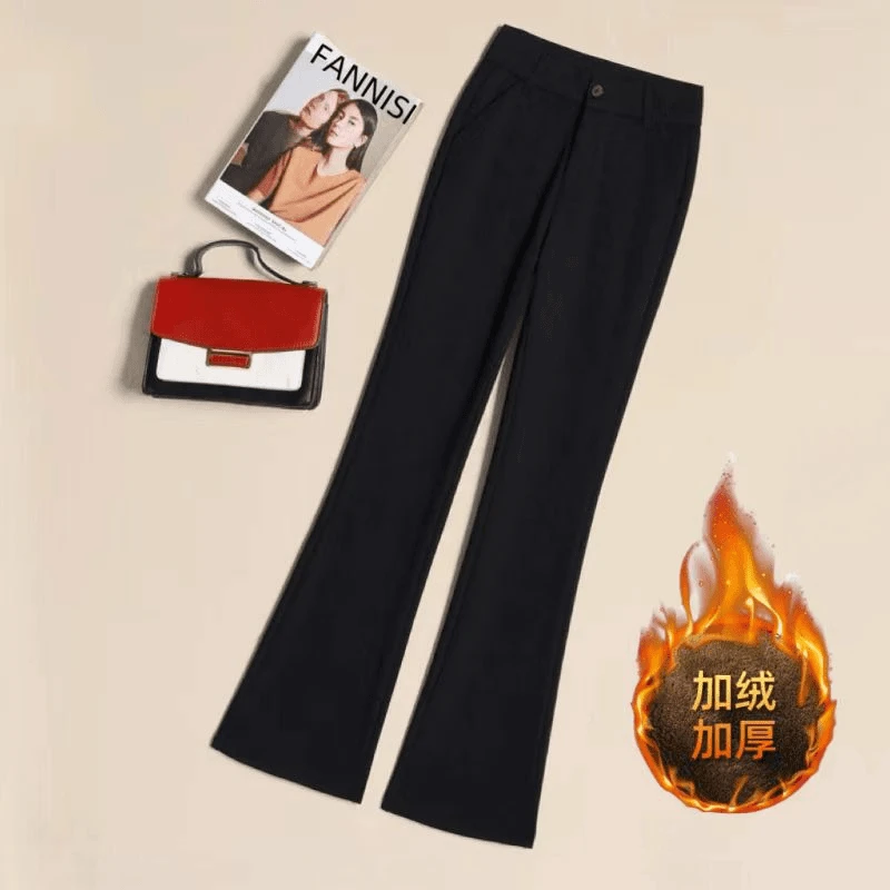 2024秋冬新款加绒加厚爆款黑色高腰显瘦垂感弹力高档西装微喇裤子