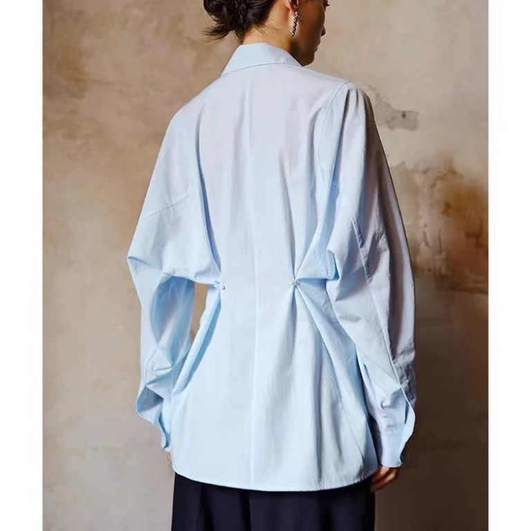 NANA定制 小众设计后背纽扣收腰衬衫裙1006