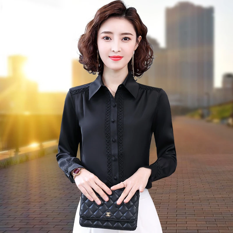 绸缎面衬衫女长袖上衣加绒厚保暖春秋冬新款洋气韩版打底衬衣百搭