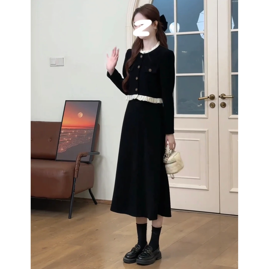 2025春季新款小香风套装气质长款赫本风外套+半身裙两件套套装