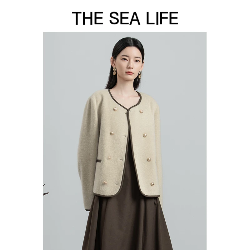 THESEALIFE欧海一生 毛呢外套24秋冬复古小香风廓形短外套D12328