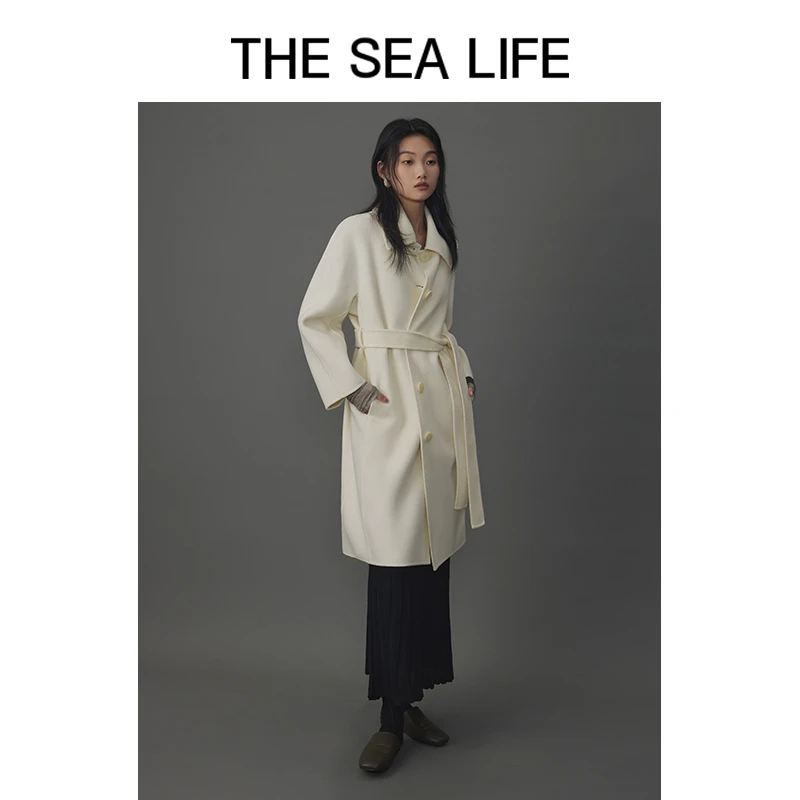 THESEALIFE欧海一生精致翻领呢子大衣女复古时尚绵羊毛外套B9131M
