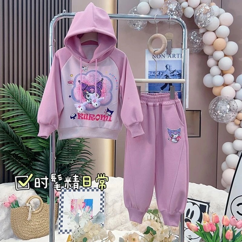 中大童加绒套装2023新款洋气儿童网红卫衣库洛米冬装运动服两件套