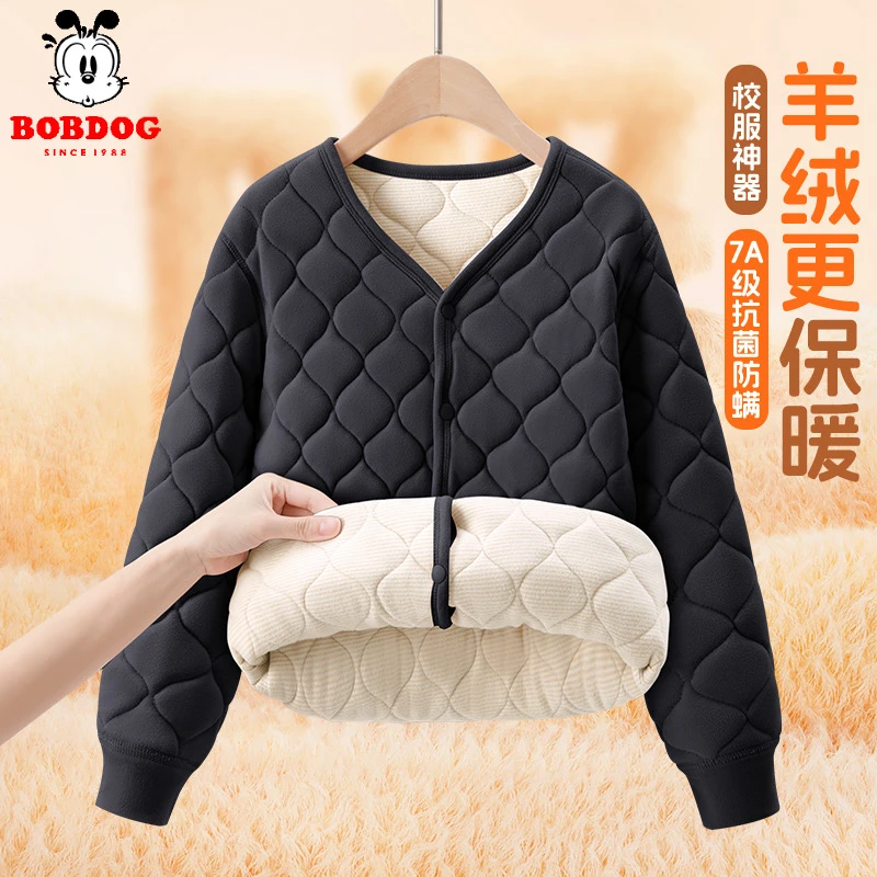 巴布豆童装棉衣男童2025新款冬季加绒加厚校服神器外套男大童棉服