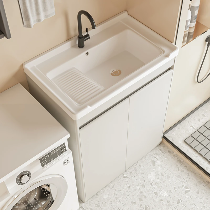 阳台落地式陶瓷一体洗手盆带搓衣板卫生间洗衣台洗衣槽洗脸盆家用