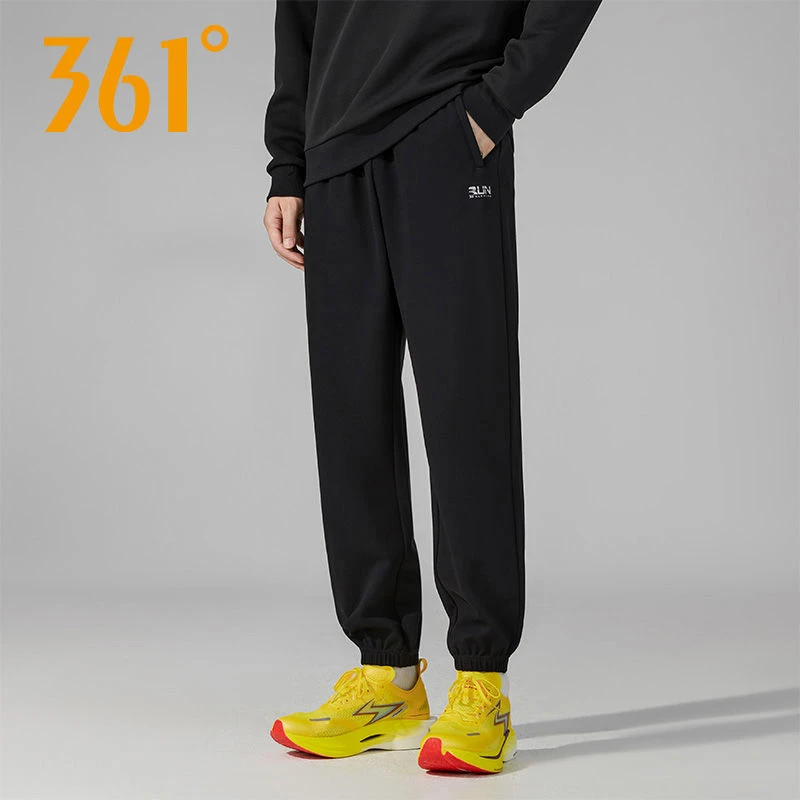 361°秋冬2024秋季情侣黑色裤子大码男款休闲九分长裤束脚裤运动