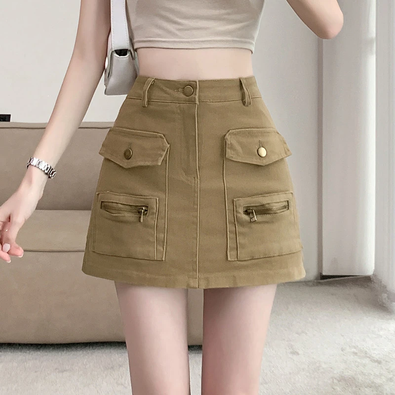 美式复古a字高腰半身裙女潮流百搭工装牛仔短裙辣妹防走光包臀裙