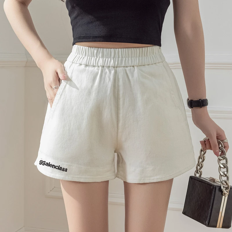 2023新款高腰阔腿短裤女夏季刺绣新款显瘦直筒休闲百搭外穿三分裤