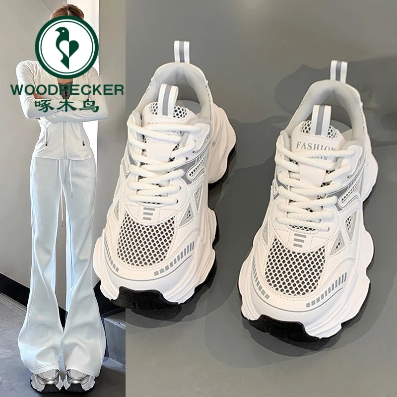 啄木鸟老爹鞋夏季2024年新款厚底增高网面透气百搭休闲鞋运动女鞋