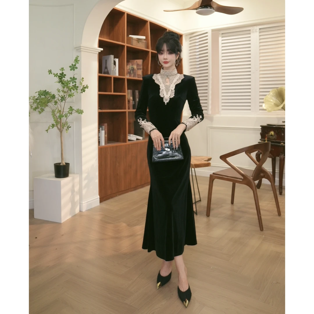 【JANE·简】2024秋冬新款女装轻熟风气质V领收腰连衣裙9978
