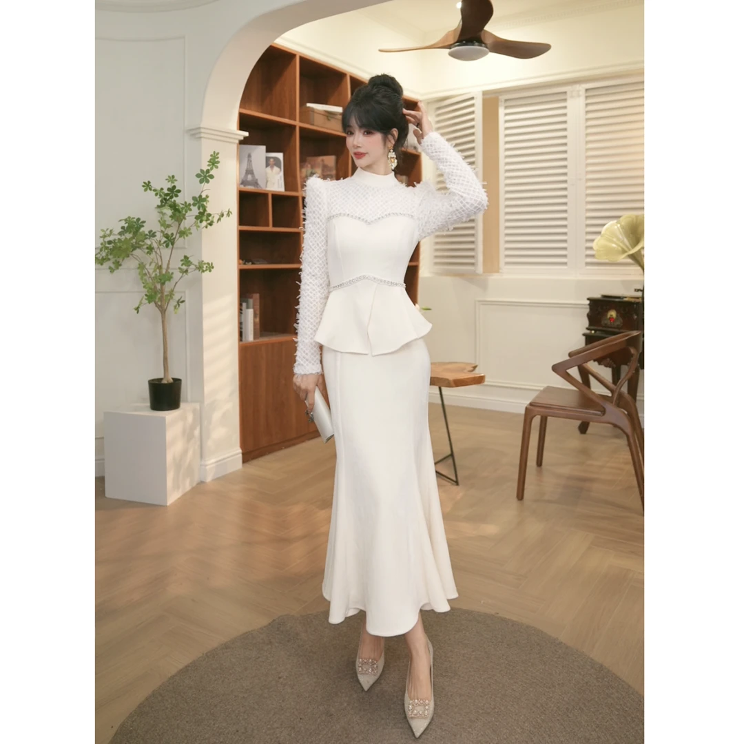 【JANE·简】2024秋冬新款女装轻熟风气质V领收腰连衣裙45071